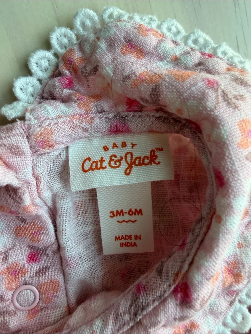 Cat & Jack Pink Floral Lace-Trim Baby Romper